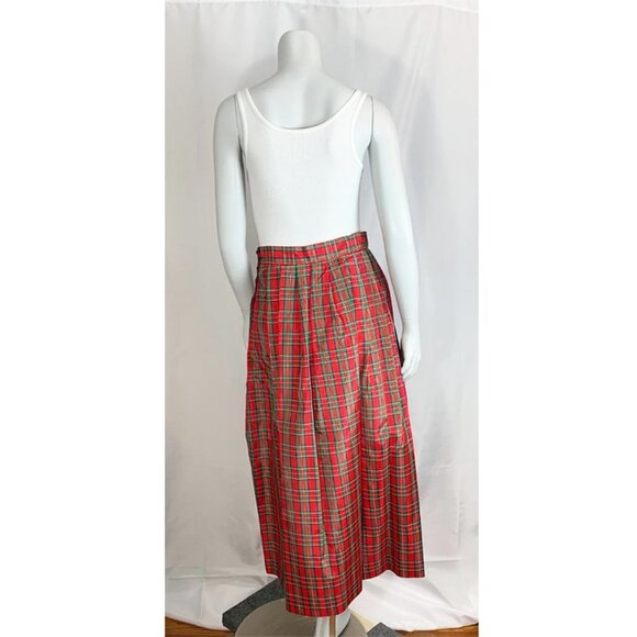 VINTAGE 80's Taffeta A-Line Plaid Tea Length Skirt - Picture 3 of 7